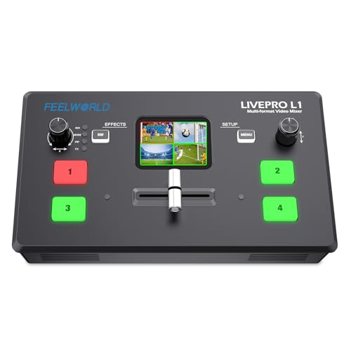 Image of FEELWORLD LIVEPRO L1 V1 Multi Camera Video Mixer Switcher 2 Inch LCD Display 4 x HDMI Inputs USB 3.0 Output Format Real Time Production Live Streaming Lightweight