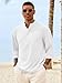 Runcati Mens Casual Henley Shirts 3/4 Sleeve Band Collar Cotton Linen Shirt Summer Beach Hippie T-Shirts with Pocket White