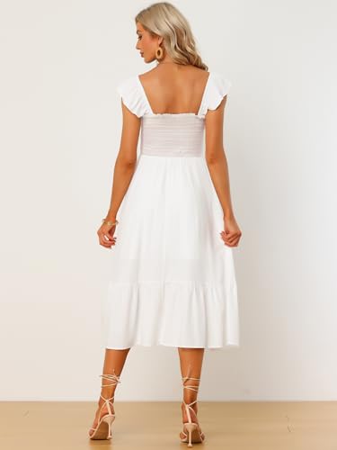Allegra K Boho Midi Dress for Women's Square Neck Ruffle Tiered Flowy Smocked Sundress3