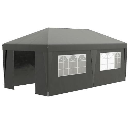 10' x 19.5' Pop Up Canopy Tent with Sidewalls, Height Adjustable Large Party Tent Event Shelter with Leg Weight Bags, Double Doors and Wheeled Carry Bag for Garden, Patio, Gray