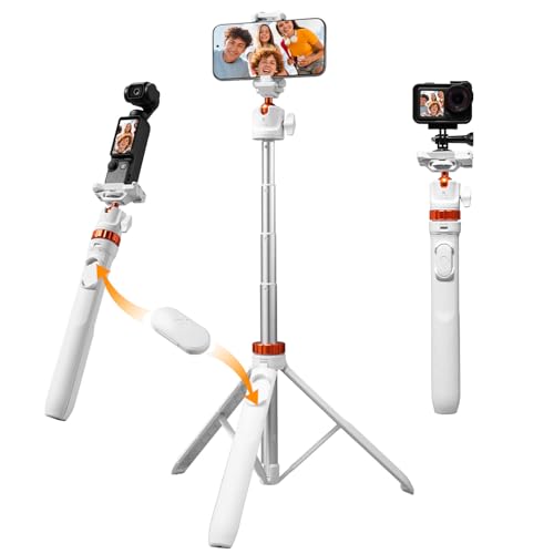 スマホ三脚K&F CONCEPT 自撮り棒 7段伸縮 159cm コールドシュー付き 卓上スタンド 360度回転 自由雲台 1/4ネジ穴 持ち運び便利 GoPro、DJI Osmo Action、DJI Pocket 3/ 4、Insta 360、DJI Action3/2、insta360 ONE X3/X2、ONE RS、ONE R、ONE Xに対応ホワイト