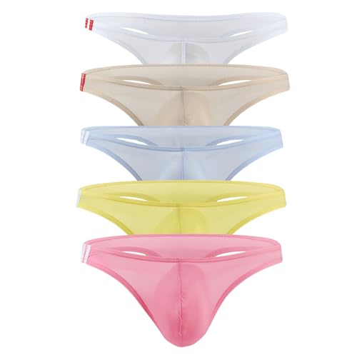 Mens Bikini Briefs Sexy U Convex Bulge Pouch G-string Thongs Underwear Ice Silk Panties - Main Image