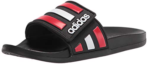 adidas Men's Adilette Comfort Slide Sandal, Core Black/Vivid Red/White, 11