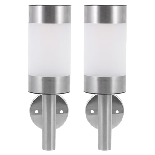 FUOYLOO Stainless Steel Solar LED Wall Lamp 2pcs Outdoor Garden Lighting Tool Waterproof Solar-Powered Wall Light for Patio Porch Fence