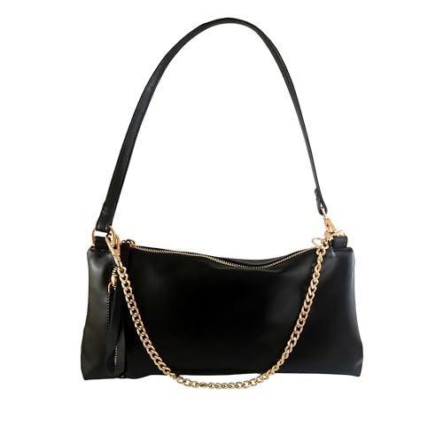 Image of Gaya NIOR Sling to Shoulder Bag, Black, Gold-Tone Chain Strap, Zip Closure, Studded Detail