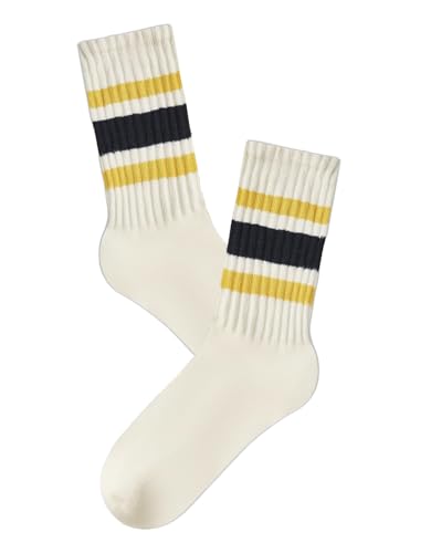 PLZSITDOWN Women Striped Retro Novelty Slouch Socks Athletic Calf Tube Cotton Socks Black Yellow