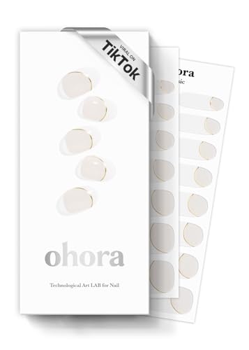 Image of ohora Semi Cured Gel Nail Strips (N Sylph) - White, French, Works with Any UV /LED Lamps, Salon-Quality, Long Lasting, Easy to Apply & Remove - Includes 2 Prep Pads, Nail File & Wooden Stick