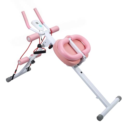 nawoefii ‌Ab Machine with LCD Data Display Screen, 5-Level Height Adjustable Abdominal Trainer, Thickened Foam Handle & Non-Slip Base, Full Body Workout Equipment for Home Gym Pink