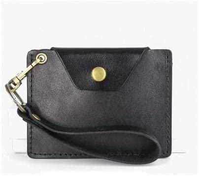 Porta tarjetas de identificación, Fundas de tarjeta de identificación refinadas for trabajo de oficina, estuche protector de tarjeta de identidad de cuero genuino, billetera con cordón retráctil, etiq