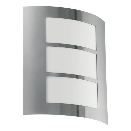 EGLO Außen-Wandlampe City, 1 flammige Außenleuchte, Wandleuchte aus Edelstahl in Silber, Kunststoff in Weiß, E27 Fassung, IP44