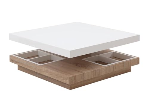 Vente-unique Table Basse Fausto II - Plateau pivotant - MDF laqué Blanc & chêne
