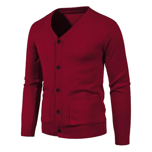 Men's V-Neck Long Sleeve Cardigan Sweater Men's Button Down Sweaters with Pockets Slim Fit Knitted Sweater