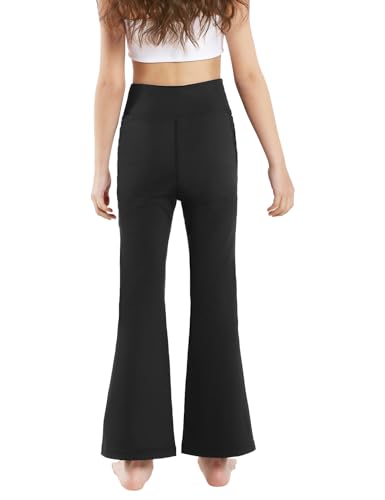 Girls Flare Leggings, High Waisted Kids Flare Yoga Pants with Pockets, Crossover Girls Bell Bottom Leggings, 5-14Y2