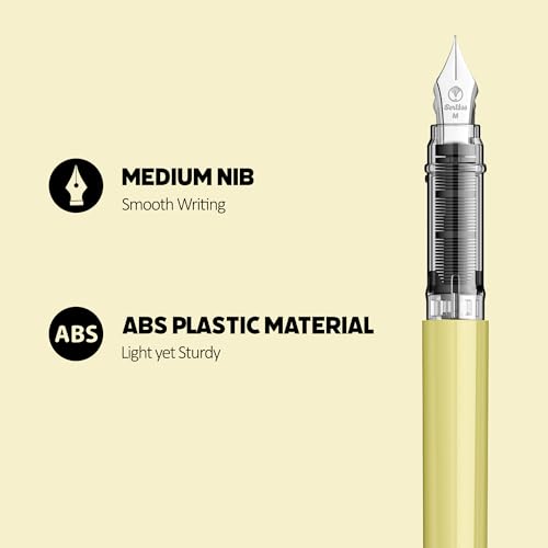 Image of Scrikss Primeo Medium Nib Fountain Pen | 3 Cartridges Included | Stainless Steel Nib & ABS Body | Kiwi Green | in Blister Pack