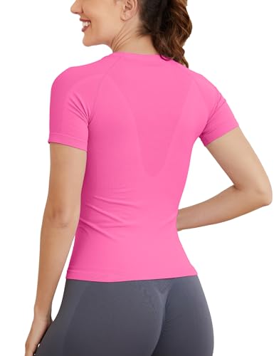 Image of MathCat Short Sleeve Workout Tops for Women, Seamless Women's Compression Shirt, Yoga Running Athletic Shirts Soft Gym Tops