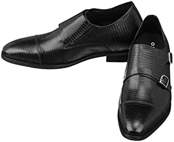 CALTO Men's Invisible Height Increasing Elevator Shoes - Black Leather Slip-on Dual Monk Straps Formal Loafers- 2.8 Inches Taller - K3114 - Size 11 D(M) US | Image 3