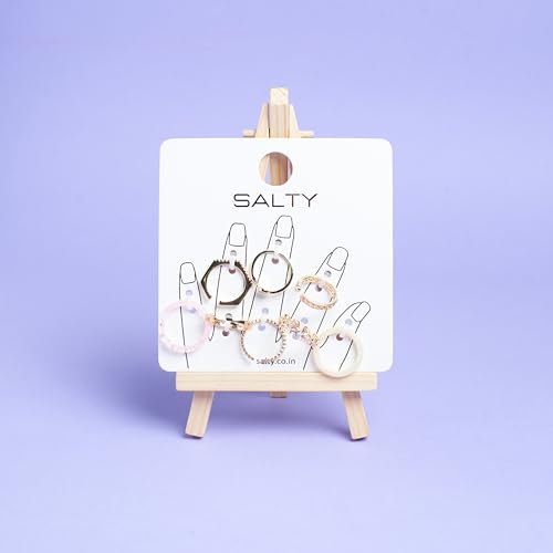 Image of SALTY Anti Tarnish Set of 8 Stack Finger Ring for Women | Adjustable Fancy Jewellery Design | Fashion Accessories for Girls | Minimal Jewelry | Ideal for Gifting | Gift for Diwali, Christmas, Marriage, Birthday