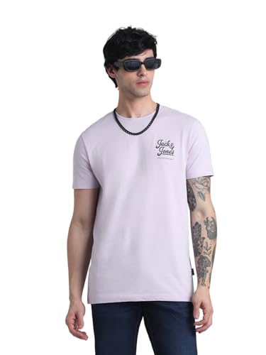 Image of Jack & Jones Men Pure Cotton Typography Printed Slim Fit T-Shirt