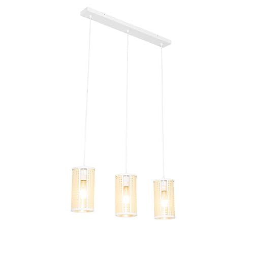 Qazqa Retro Pendelleuchte, Pendellampe - Akira - Weiß, 3-flammig, 65cm, Ideal als Küche lampe, Schlafzimmerlampe und Wohnzimmerlampe