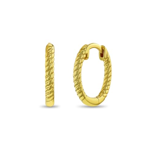 925 Sterling Silver Gold Flashed Twisted Rope Hoop Earrings For Little Girls and Preteens 11mm - Small and Lightweight Children's Hoop Earrings