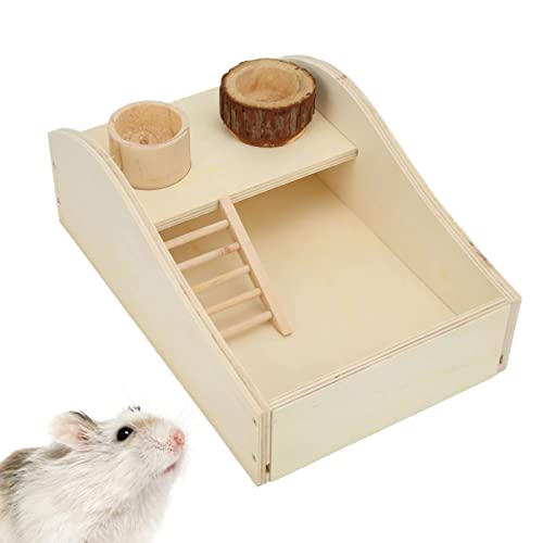 Hapivida Hamster Sandbad Box, Natural Wood Sand Bath Container for Small Pets, Stress Relief, DIY Design, Ladder Included for Mice, Lemmings, Gerbils, and Other Small Animals