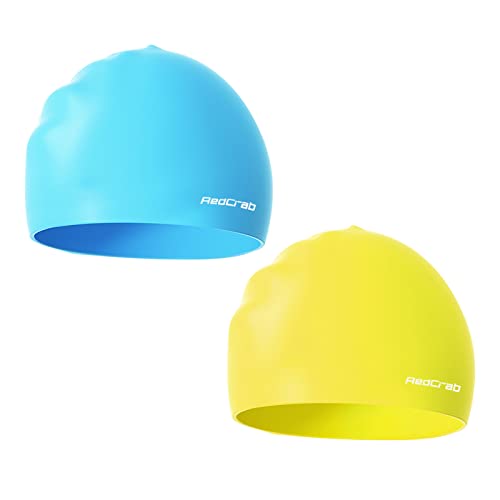 RedCrab Badekappe Kinder 2 Stück Badekappe wasserdichte Silikon Badekappe Mädchen Jungen Langlebig und Bequem Guter Elastizität Geeignet für Langes Kurzes Haar Cover