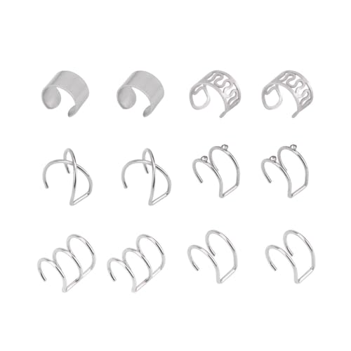 Healeved 6 Pairs Fashion Ear Clips Non-piercing Ear Stainless Steel for Women and Men