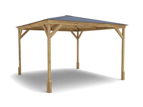 Wooden Gazebo, 3m x 3m/ 10 x 10, Fully Pressure Treated, 15mm Shiplap Roofing, 70mm x 70mm Uprights, Roof Shingles and Fixings Included, Utopia 300
