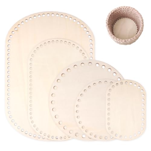 Jyongrmy 5 Stück Korbboden zum Häkeln, 10/15/20/25/30 cm Naturholzkorbboden Korbboden aus Holz, Oval/Rund Holzboden für Häkelkorb für DIY-Handtaschen, Korbflechten, Bastelarbeiten, Wohnraumdekoration