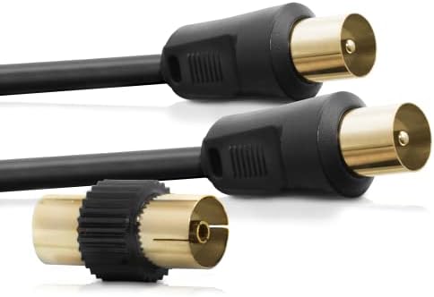 TV Aerial Cable 5m - Male To Male Gold Plated Coaxial Wire | Plug to Plug Shielded Connectors | Antenna AV Lead for Digital and Analogue Signals - Black