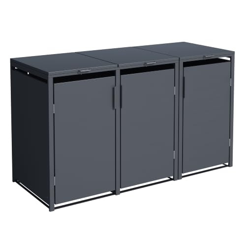 SMARTBOX 3er Mülltonnenbox für 120 l in Anthrazit - Premium Verkleidung Wetterfest & Korrosionsbeständig - Storage Cabinet Möbelschrank mit Gasdruckdämpfer Soft-Close Deckelseilzug Magnetverschluss