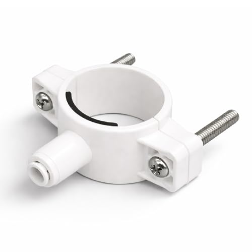 Ozmosis Drain Saddle Valve Clamp with 1/4" Push To Connect Fitting for Under Sink Reverse Osmosis RO System, White