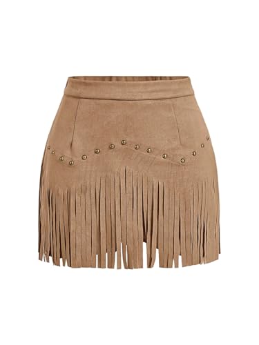 SweatyRocks Women's Suede Fringe Sexy Cowgirl Skirts Country Concert Outfit