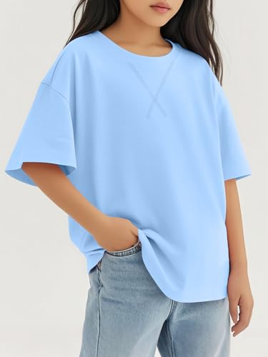 Girls Short Sleeve T Shirts Kids Summer Tops Oversized Crewneck Tees 5-14 Yeas4