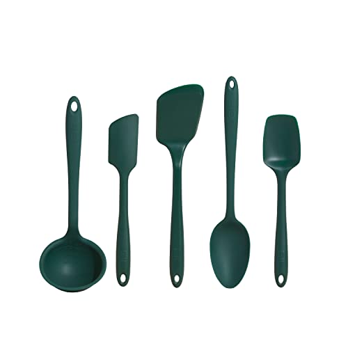 Gir: Get It Right Premium Silicone 5 Piece Utensil Set - Non-Stick Heat Resistant Kitchen Cooking And Serving Utensils - Silicone Spatula, Flip/Turner, And Spoonula - Dark Green #TOP23