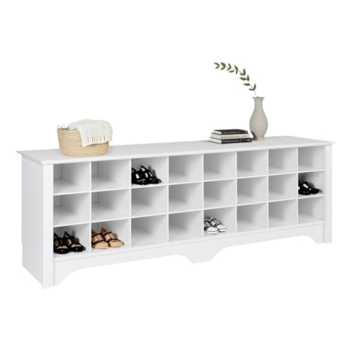 Prepac White Hall Bench with Storage and Seating: 24-Shoe Cubby Bench, Ideal White Shoe Rack for...