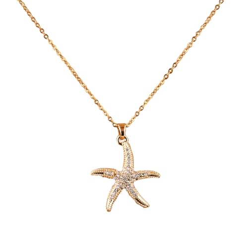 Mikovivi Collier Étoile de Mer, Pendentif Étoile Mer Doré Chaîne Délicate en Acier Inoxydable Bijou Plage Simple pour l'Été pour Femme