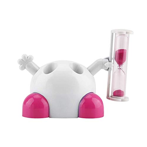 Portaspazzolino per Bambini, Supporto per Dentifricio in Pasta e Simpatico Cartone Animato, Stand con Clessidra per Il Conto alla Rovescia di 3 Minuti(Rosa)