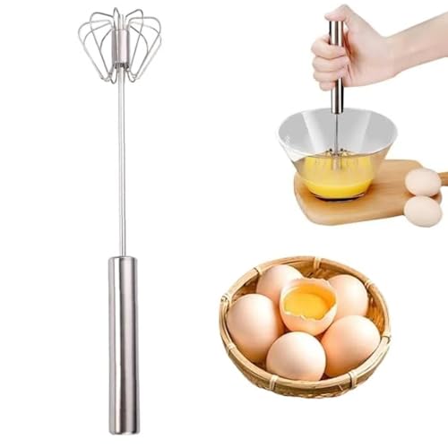 Stainless Steel Semi-Automatic Whisk, 2025 New Hand Push Rotary Whisk Blender, Versatile Milk Frother, Hand Push Mixer Stirrer for Blending, Whisking, Beating and Stirring (10IN)
