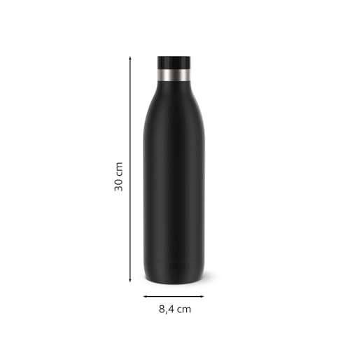 Emsa Bludrop Isolier-Trinkflasche, 1 Liter, 100% dicht, Quick-Press Verschluss, Ergonomischer 360° Trinkgenuss, 20h warm, 40h kühl, einfache Reinigung, Edelstahl, Pulverbeschichtung, Schwarz, N31120