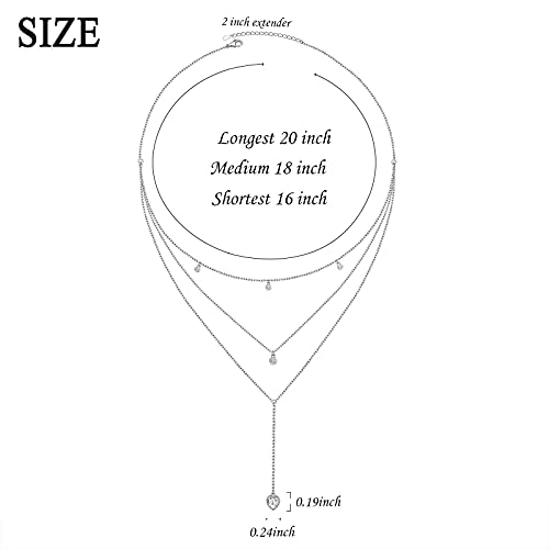 Layered Necklace Multi Layer Long 3 Strand Triple Chain Tier Y Shape Lariat Drop Heart 925 Sterling Silver Dainty Boho Choker For Women Trendy Cz #TOP6