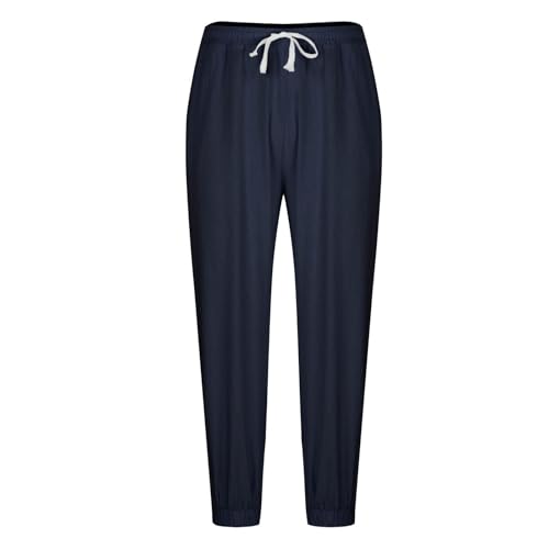 Finelylove Mens Cotton Linen Pants Casual Elastic Waist Drawstring Yoga Joggers Summer Vacation Beach Pants Tapered Trousers4
