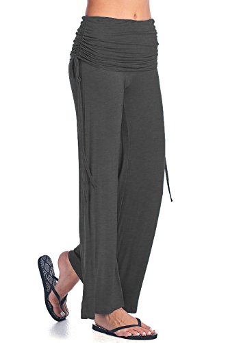 Beachcoco Women's Fold Over Ruched Wide Leg Pants (L, Charcoal)