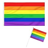 Material: Bandera arcoiris está hecha de poliéster de buena calidad, el material suave y duradero le da una sensación de tacto más cómoda, doble cosido en todo el borde y reforzado con un cabezal de lona y dos arandelas de latón gruesas, durable.