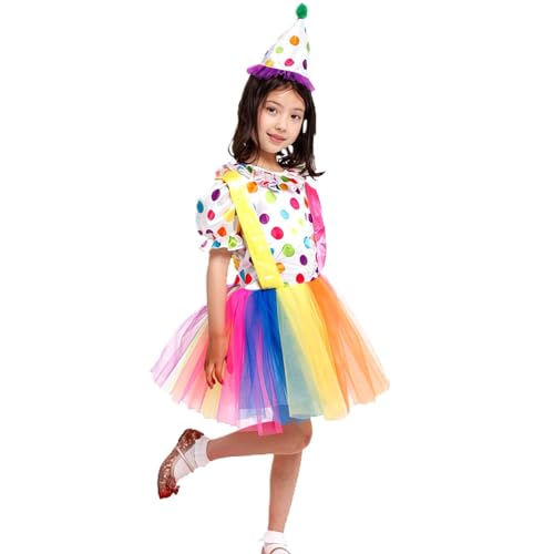 Generisch Disfraz de payaso para niños, niñas, cosplay, disfraz de circo, juego con arco iris, Halloween y carnaval, disfraz para niñas, cosplay, fiesta, equipamiento, ropa
