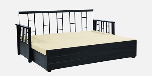 Image of Wiki 3 Seater Metal Sofa Cum Bed with Hydraulic Storage | Queen Size Sofa Cuma Bed | 3 Seater Sofa Set, Metal Sofa Set for Living Room (Matte Black Finish with White Cushion)