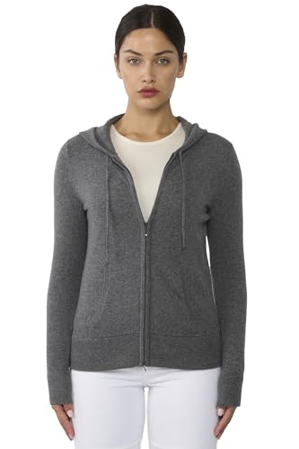 Image of JENNIE LIU Women's 100% Pure Cashmere Long Sleeve Zip Hoodie Cardigan Sweater