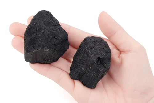 Image of 2Pcs Black Tourmaline 1.8-2.2 inch Large Natural Stones Raw Healing Crystals Black Tourmaline Crystals for Tumbling Cabbing Polishing Rock Rocks Rough Wire Wrapping Wicca Reiki Gifts