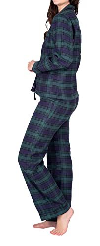 Blis Women's Flannel Pajama Set Long Sleeve Pajamas For Women Button Up Pajamas For Women Notch Collar Set Navy And Green Tartan Plaid X-Large #TOP1
