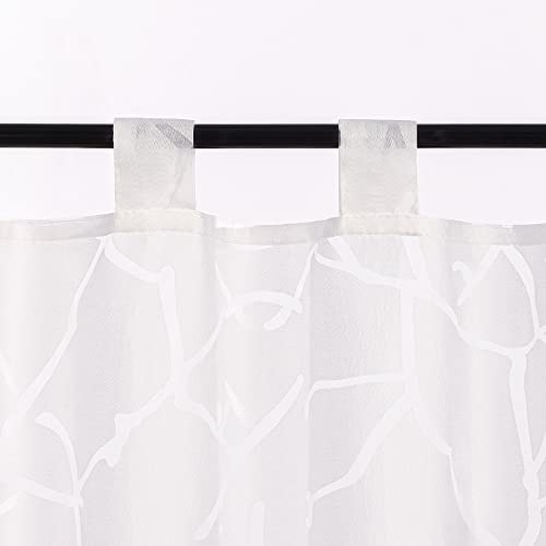 Heichkell Burnout Window Curtain Short Curtains Transparent Tabs Kitchen Curtain Branch Pattern H x W 60 x 120 cm White - Image 3